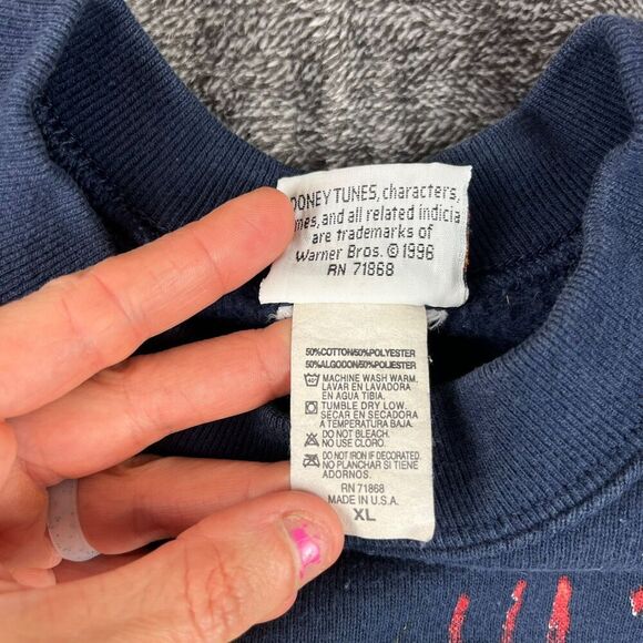 Vtg Looney Tunes Large Tweety Bird Danger Caution Crewneck Sweatshirt XL USA - Picture 4 of 9